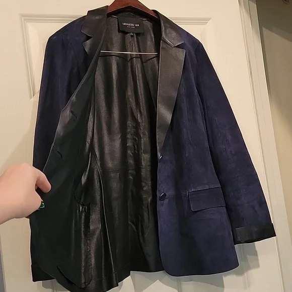 Layfette 148 Suede Leather Navy Blazer Jacket Size 8 - Picture 3 of 9
